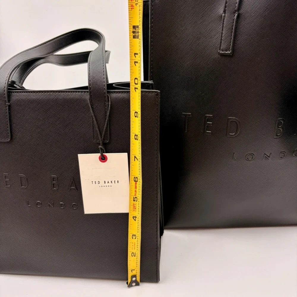 Ted Baker London Black Icon Tote Bag Set‎ Large Shopper Small Tote Flower Charm